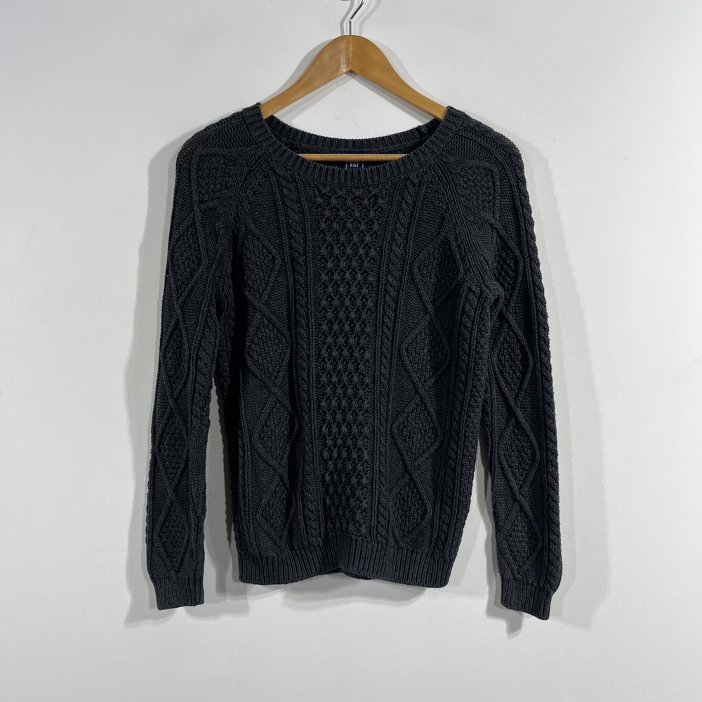 Gap Fisherman Old Money Cable Knit Cotton Preppy Crew Neck Sweater Small Gray